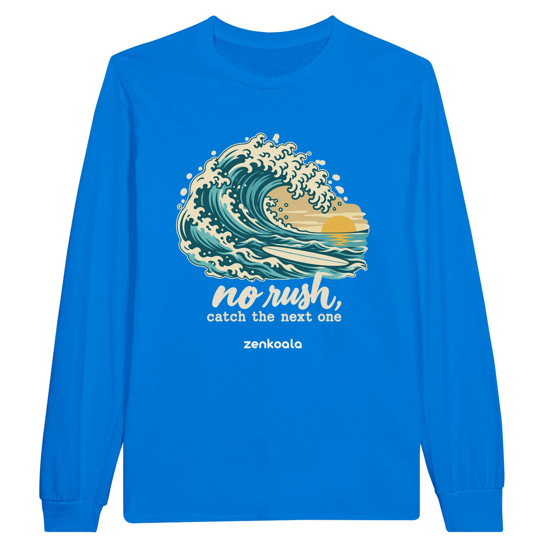 No Rush Catch the Next One feel-good long sleeve tee in royal, Zen Koala Australia