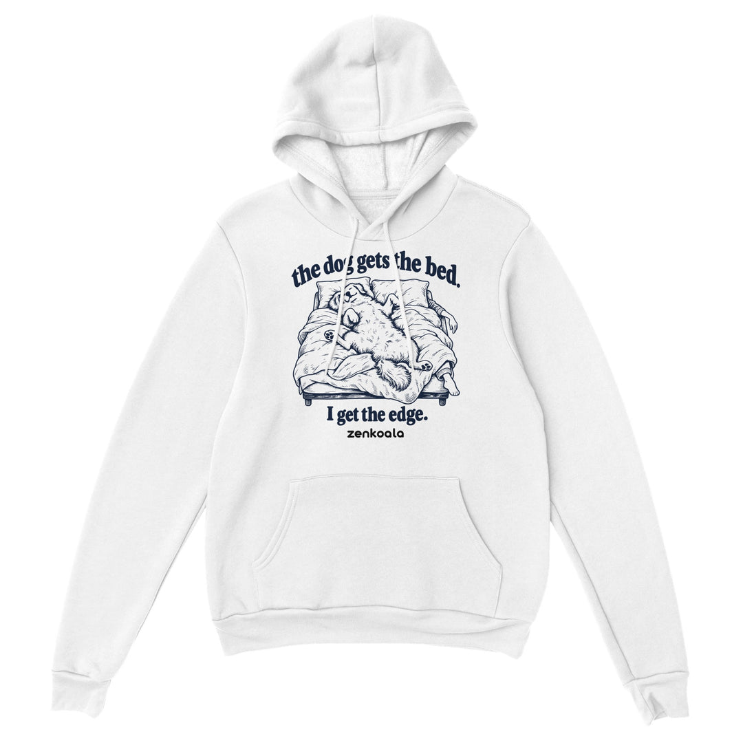 The Dog Gets the Bed feel-good hoodie in white, Zen Koala Australia