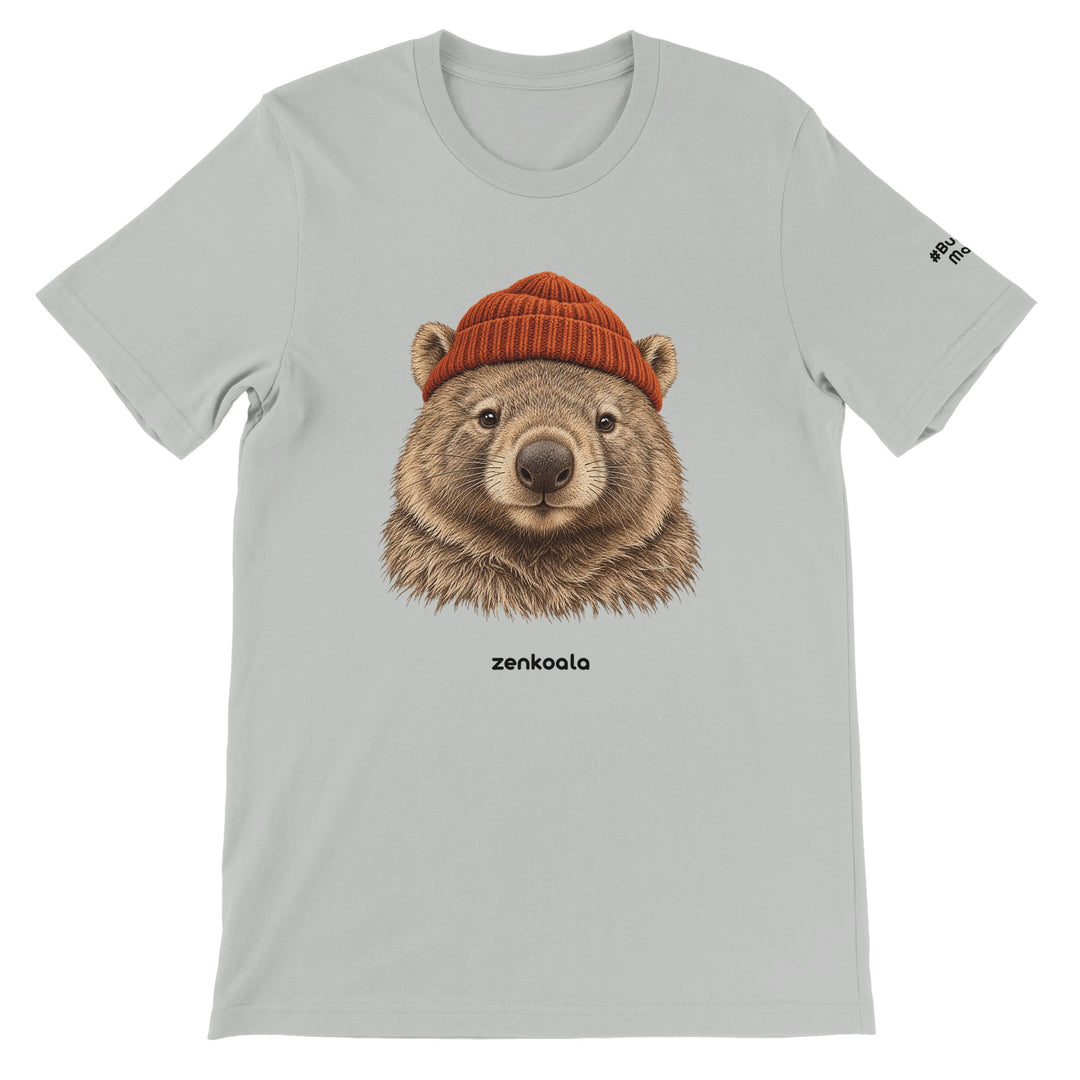 Wombat Beanie feel-good tee in silver, Zen Koala Australia