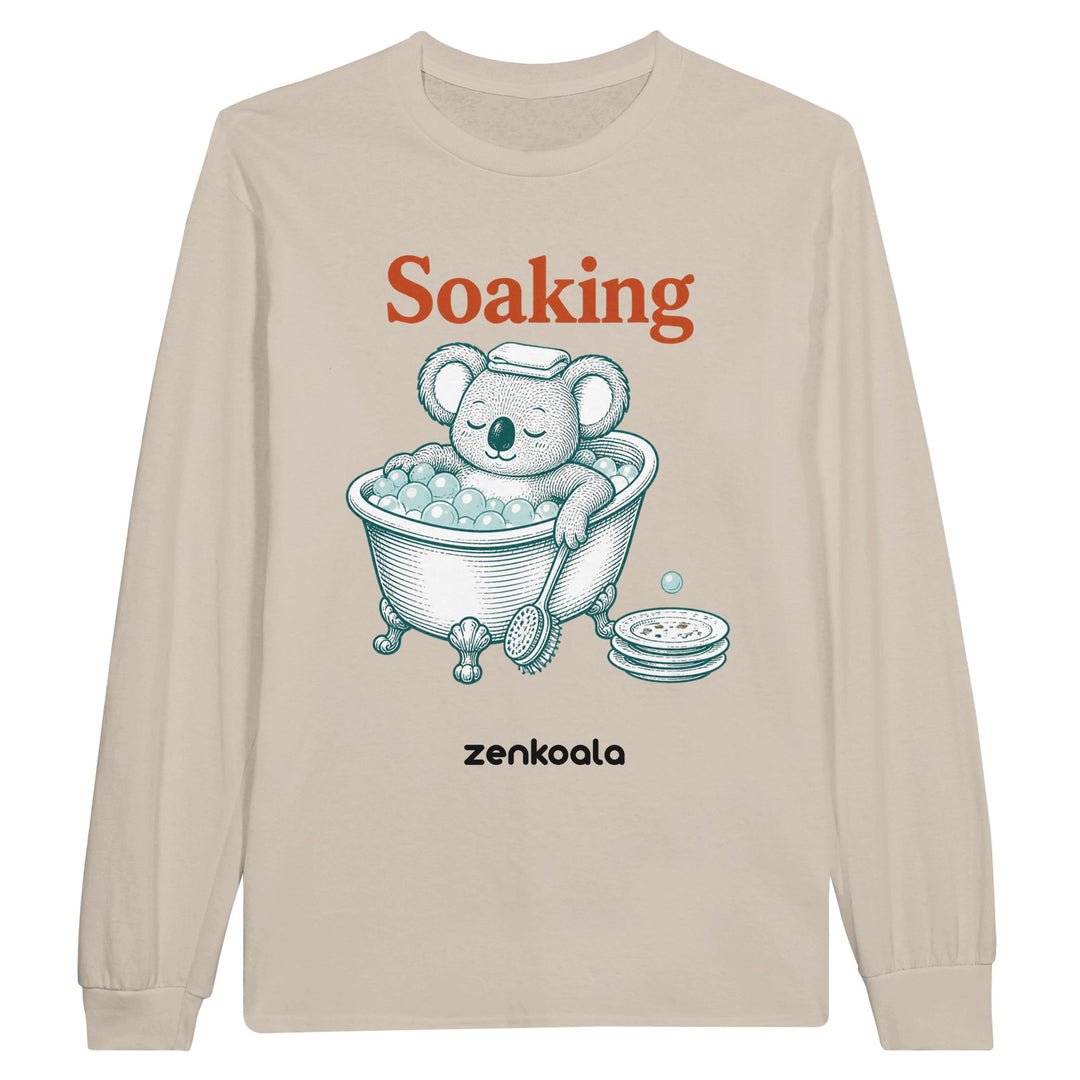 Soaking Koala Bath long sleeve tee in sand — Zen Koala Australia