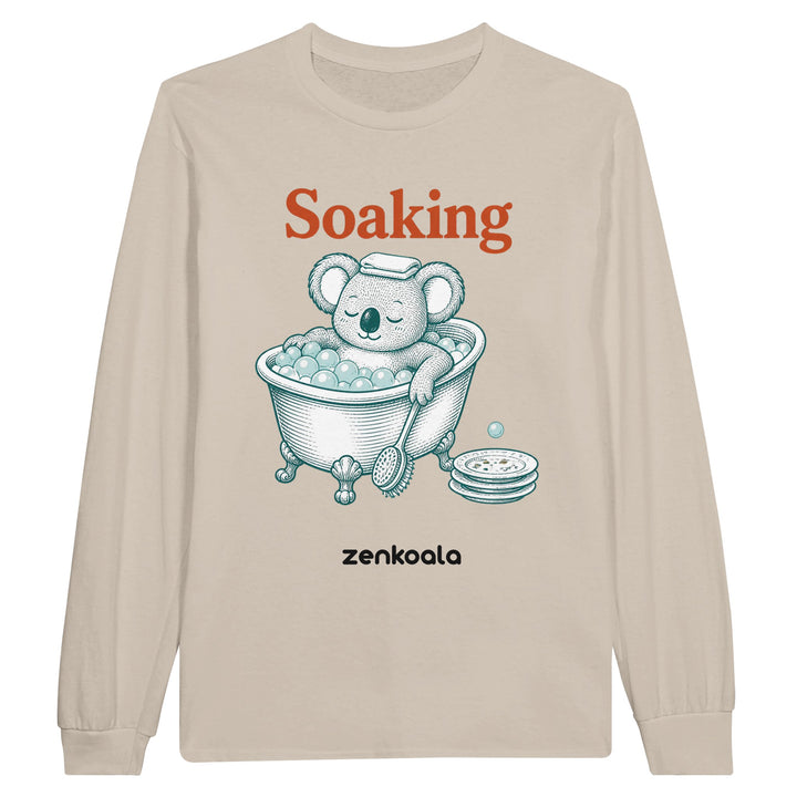 Soaking Koala Bath long sleeve tee in sand — Zen Koala Australia