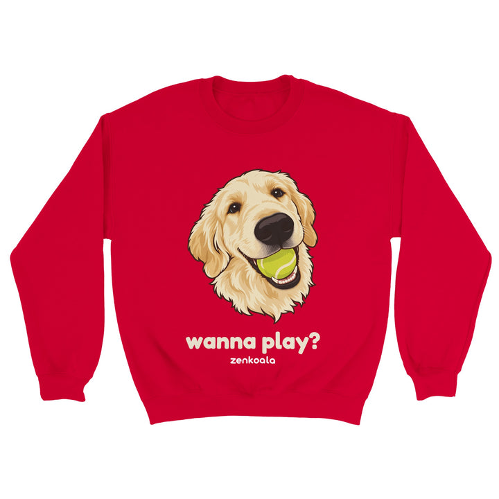 Wanna Play? feel-good sweatshirt in red, Zen Koala Australia