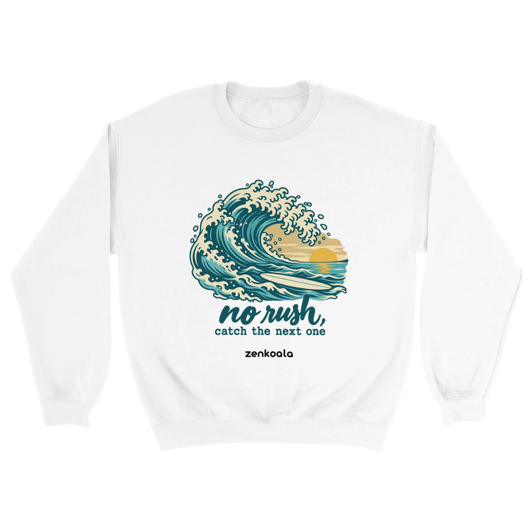 No Rush Catch the Next One feel-good sweatshirt in white, Zen Koala Australia