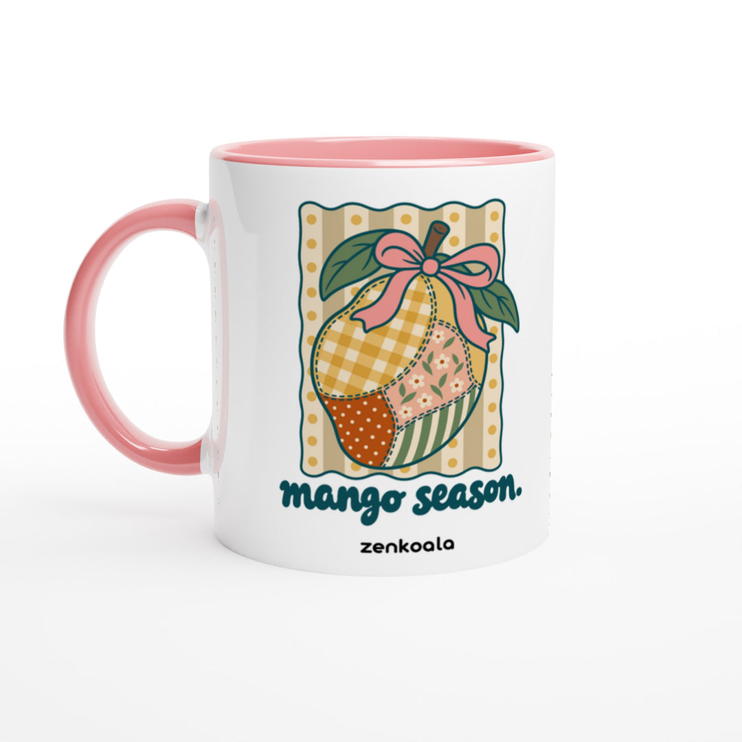 Mango Season mug in pink: white with a pink rim, inside and handle, Zen Koala Australia