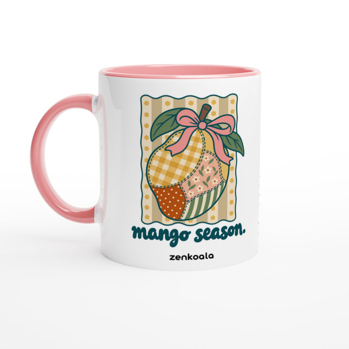 Mango Season mug in pink: white with a pink rim, inside and handle, Zen Koala Australia
