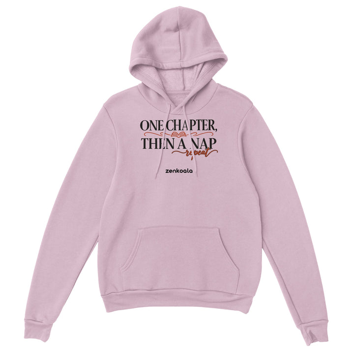 One Chapter Then a Nap feel-good hoodie in light pink, Zen Koala Australia