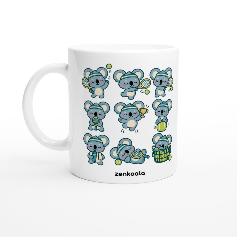 Tennis Koalas mug in all white, Zen Koala Australia