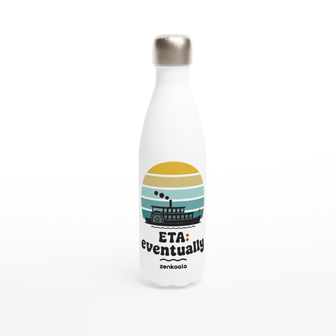 ETA Eventually feel-good water bottle: a paddle steamer under a retro sunset, Zen Koala Australia