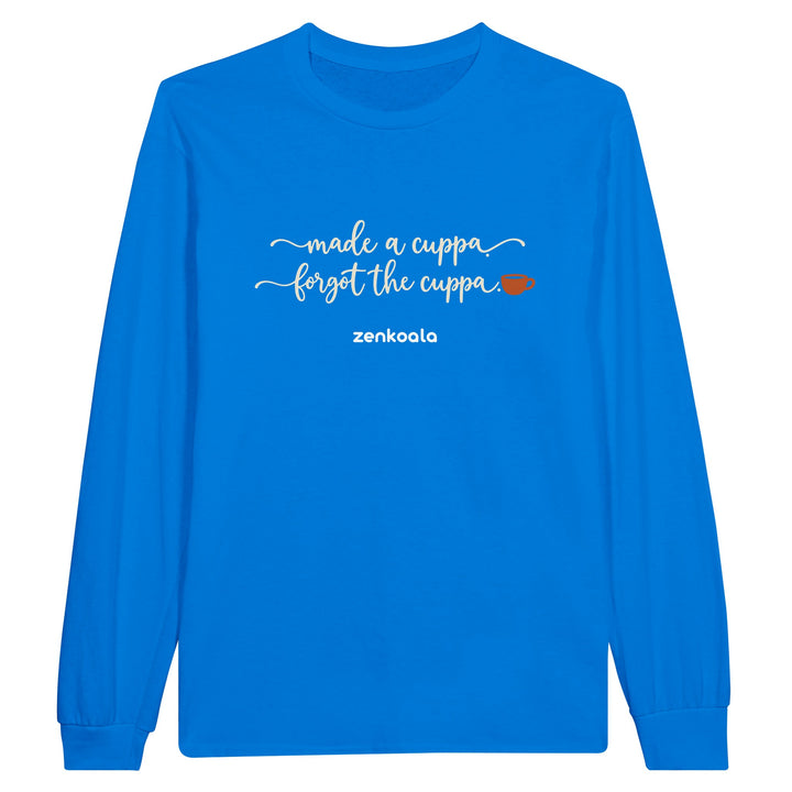Made a Cuppa Forgot the Cuppa feel-good long sleeve tee in royal, Zen Koala Australia