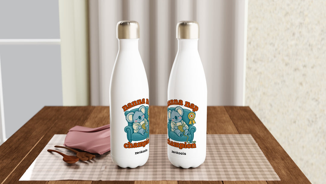 Two Nanna Nap Champion water bottles on a table, Zen Koala Australia