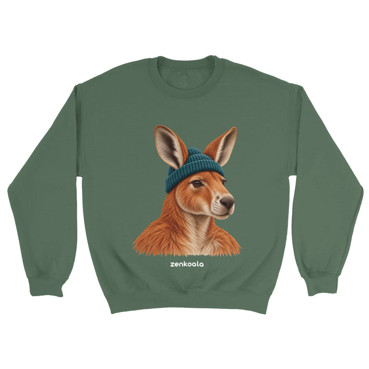 Kangaroo Beanie feel-good sweatshirt in military green, Zen Koala Australia