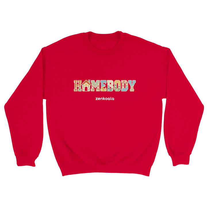 Homebody Faux Patchwork feel-good sweatshirt in red, Zen Koala Australia