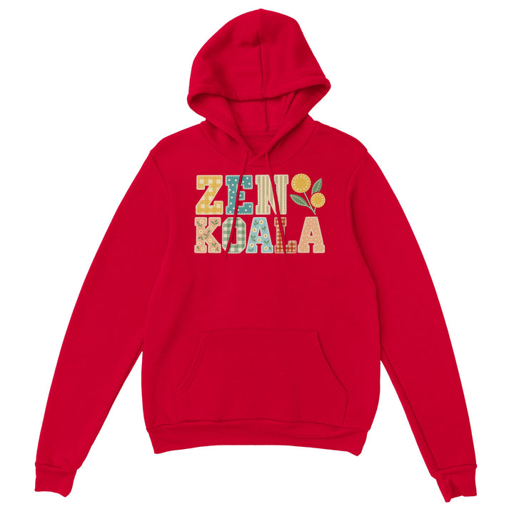 Zen Koala Faux Patchwork feel-good hoodie in red, Zen Koala Australia