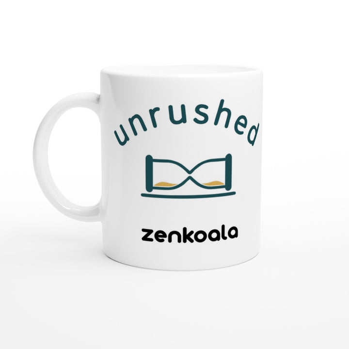 Unrushed feel-good mug — an hourglass resting on its side, Zen Koala Australia