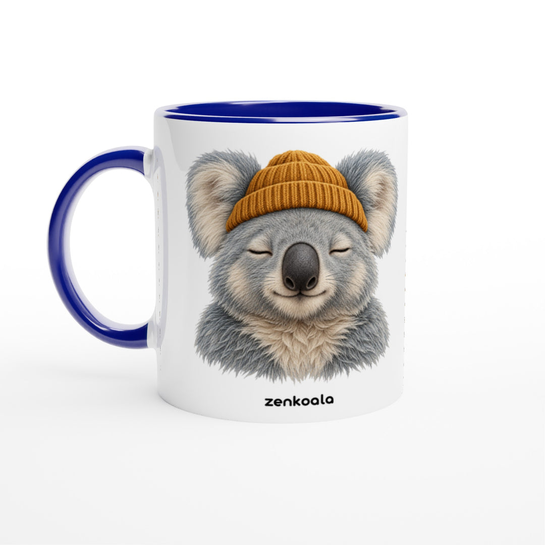 Koala Beanie mug in blue: white with a blue rim, inside and handle, Zen Koala Australia