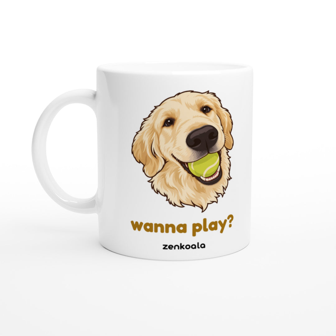 Wanna Play? mug in all white, Zen Koala Australia