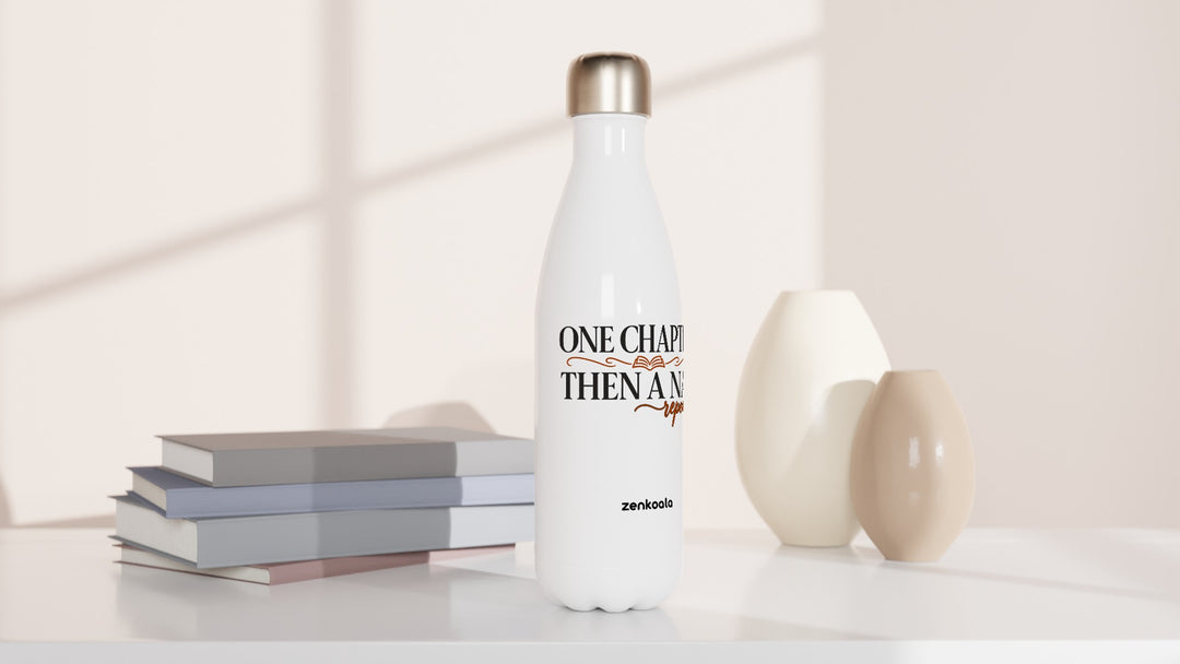 One Chapter Then a Nap water bottle beside books and vases, Zen Koala Australia
