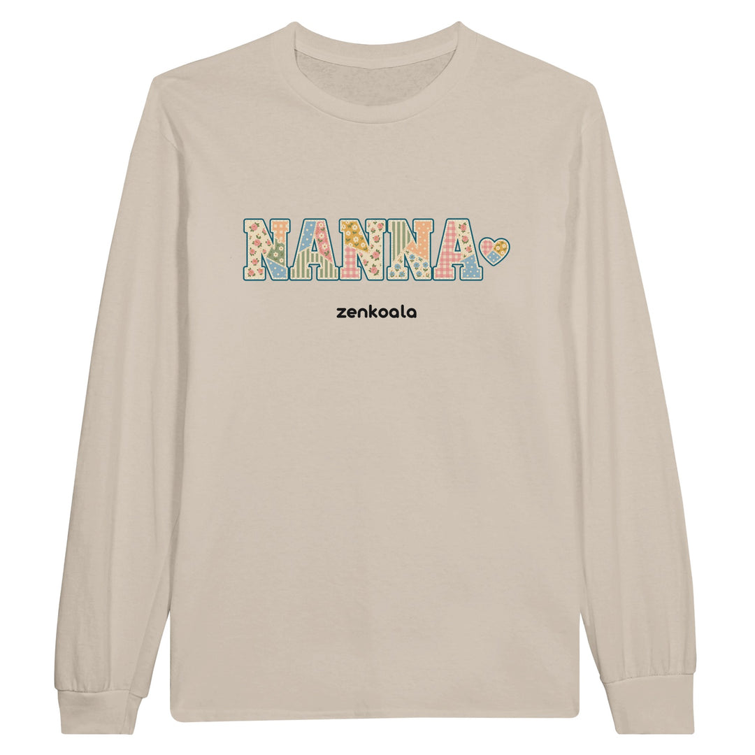 Nanna Faux Patchwork feel-good long sleeve tee in sand, Zen Koala Australia