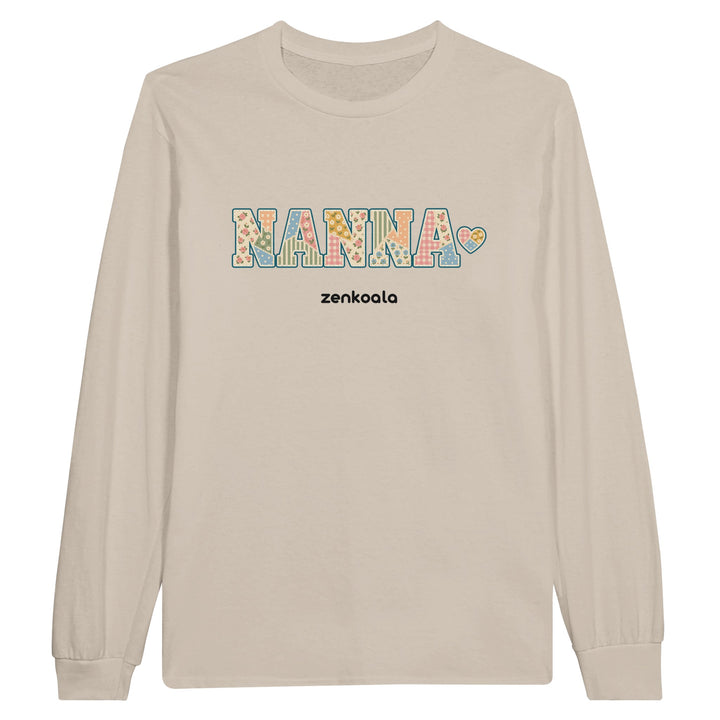 Nanna Faux Patchwork feel-good long sleeve tee in sand, Zen Koala Australia