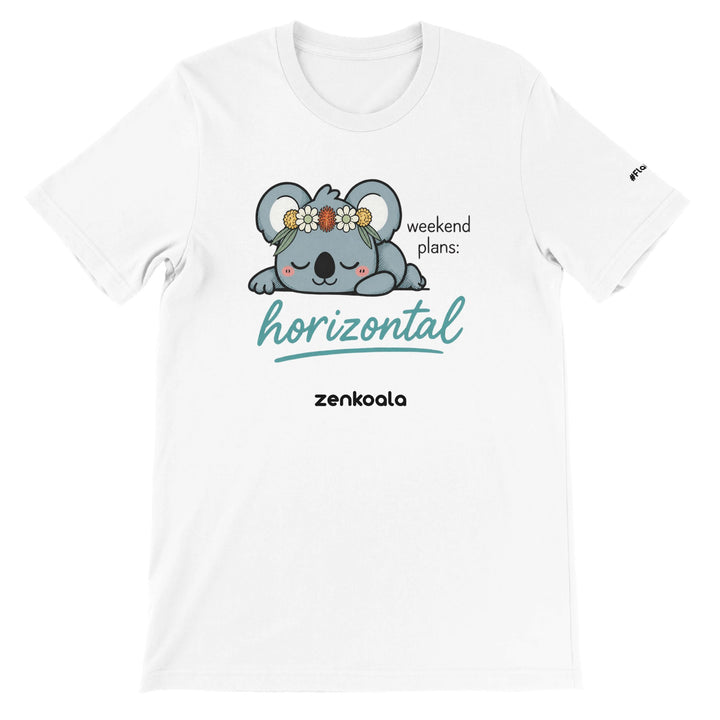 Weekend Plans Horizontal Koala feel-good tee in white — Zen Koala Australia