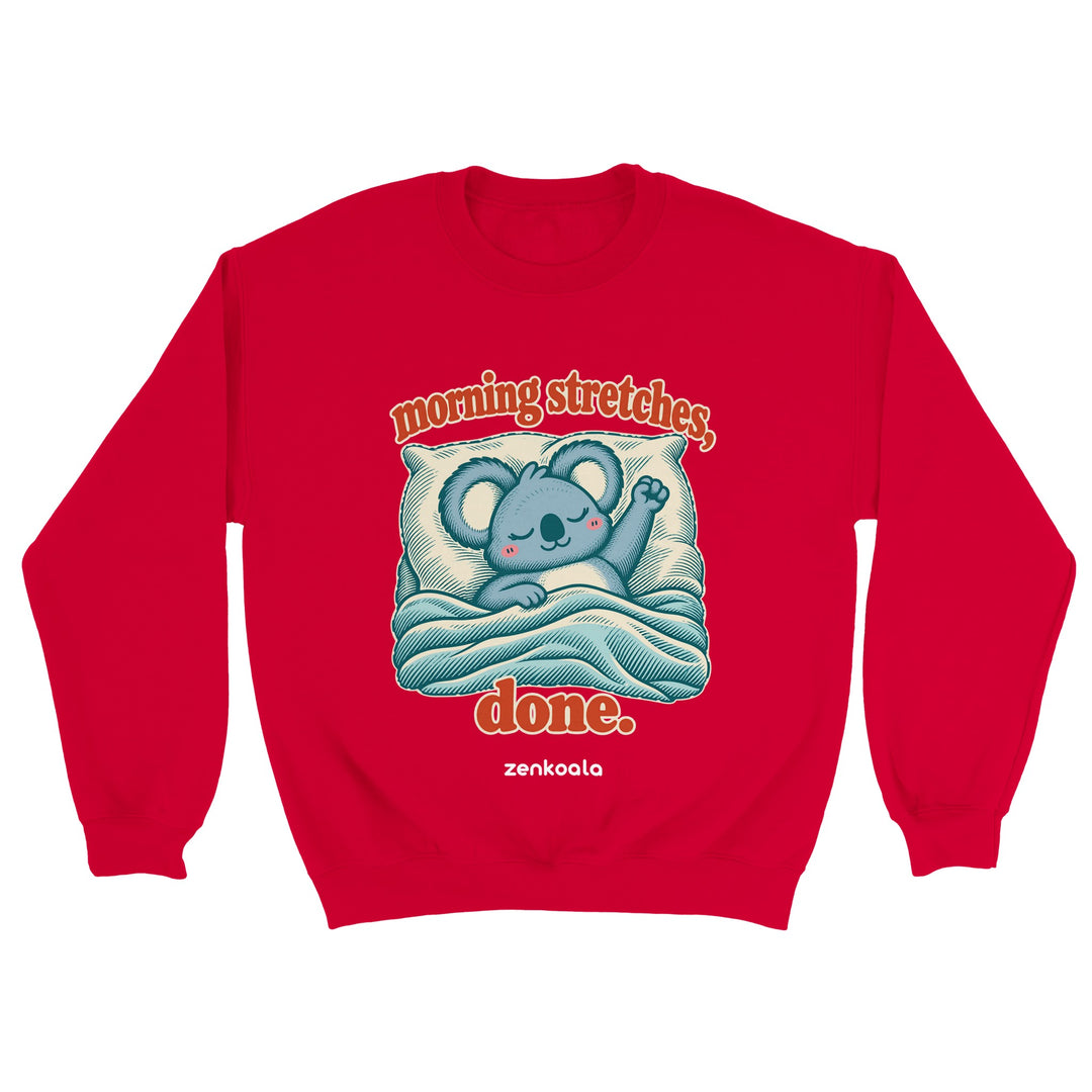 Morning Stretches Done feel-good sweatshirt in red, Zen Koala Australia