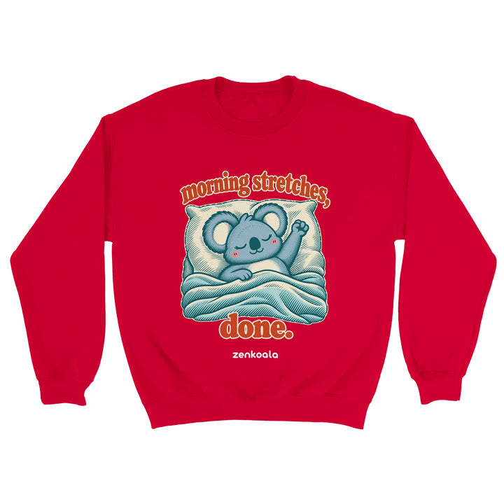 Morning Stretches Done feel-good sweatshirt in red, Zen Koala Australia