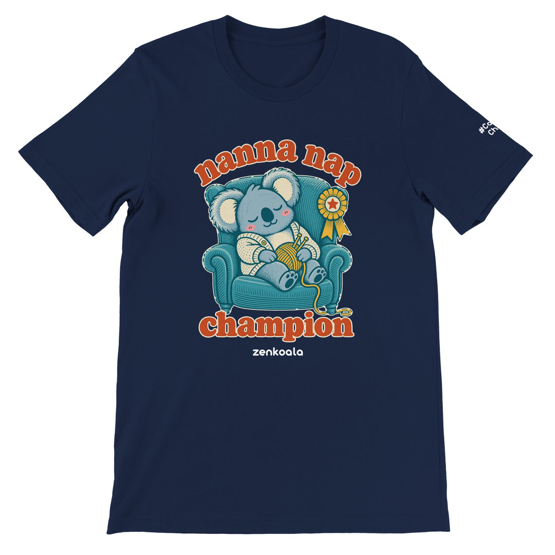 Nanna Nap Champion feel-good tee in navy, Zen Koala Australia