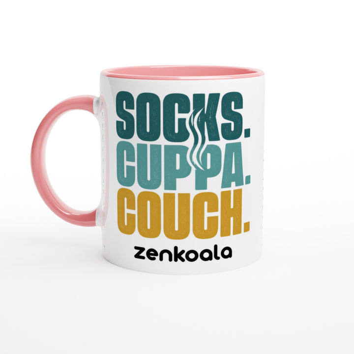 Socks Cuppa Couch feel-good mug, pink inside — Zen Koala Australia