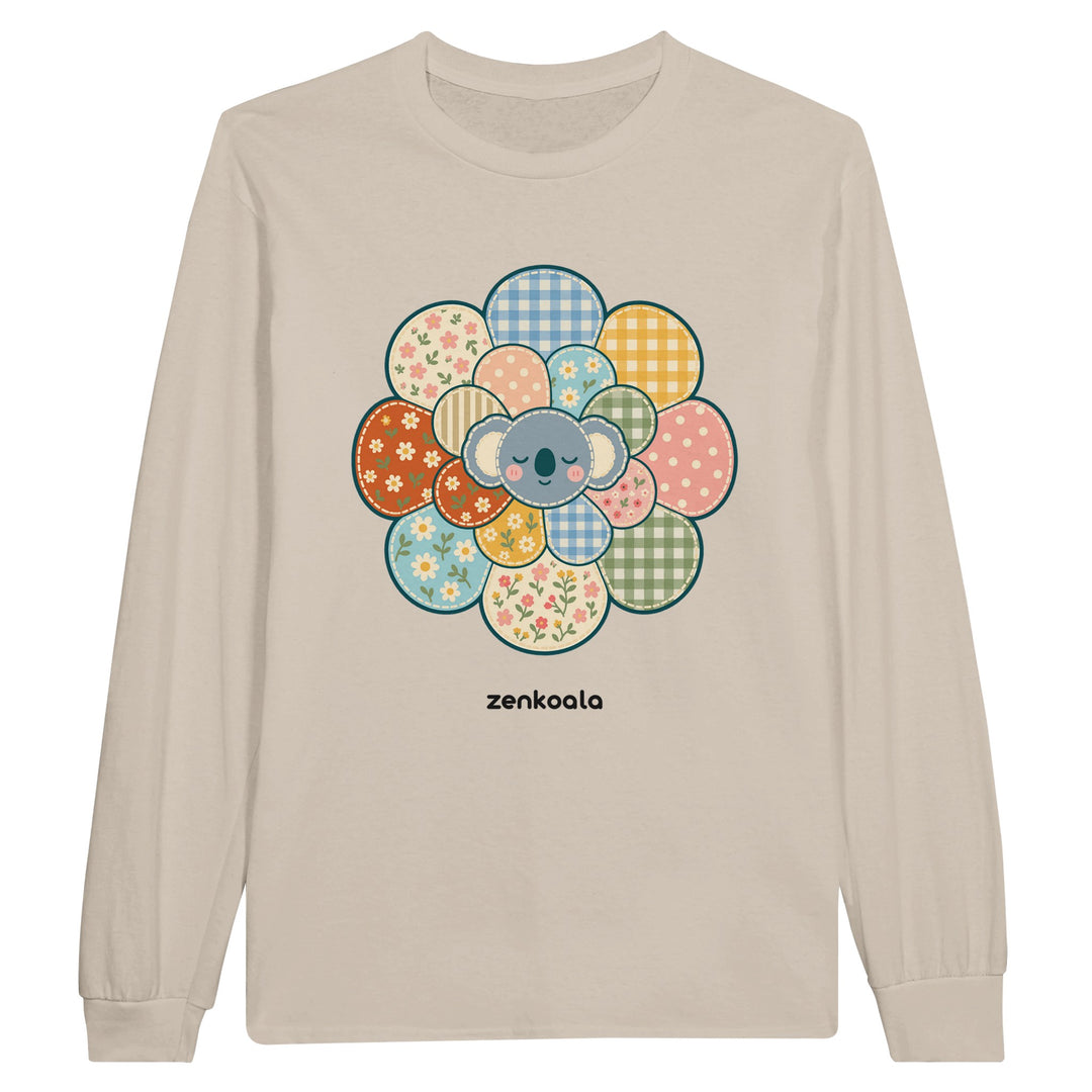Zen Mandala Flower feel-good long sleeve tee in sand, Zen Koala Australia