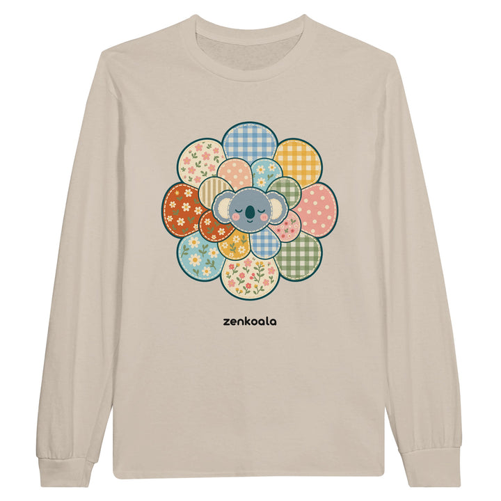 Zen Mandala Flower feel-good long sleeve tee in sand, Zen Koala Australia