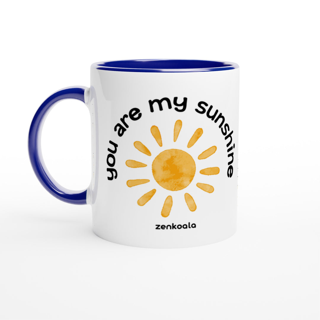 You Are My Sunshine mug in blue: white with a blue rim, inside and handle, Zen Koala Australia