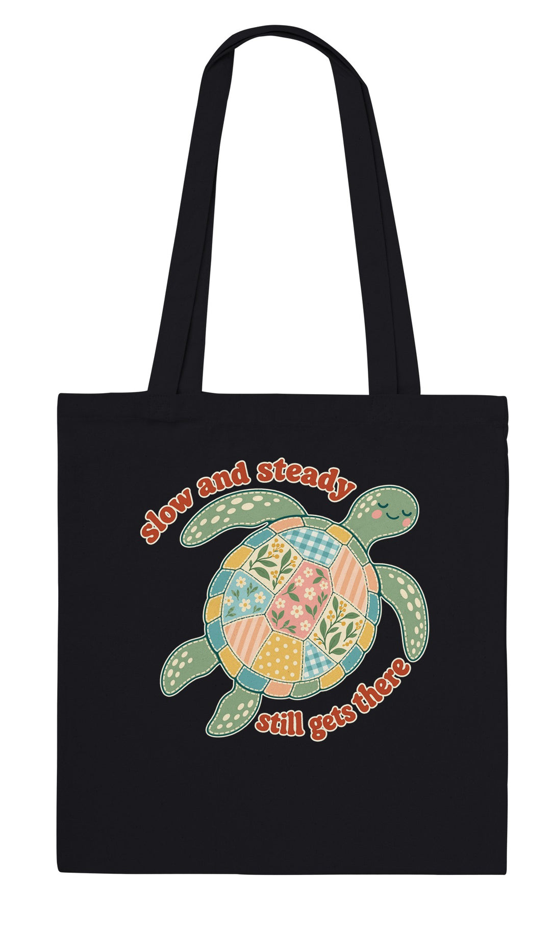 Slow and Steady Turtle feel-good tote bag in black, Zen Koala Australia