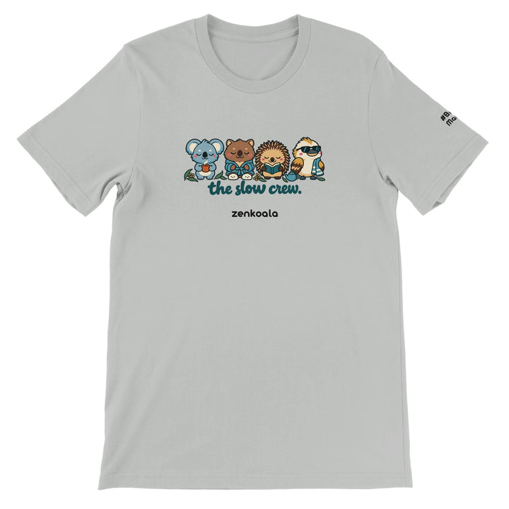 The Slow Crew feel-good tee in silver, Zen Koala Australia