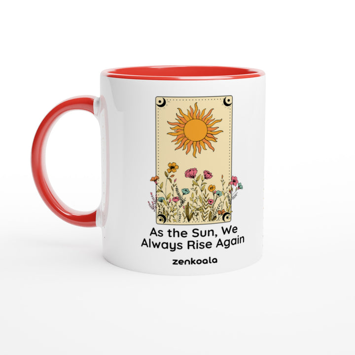 As The Sun mug in red: white with a red rim, inside and handle, Zen Koala Australia