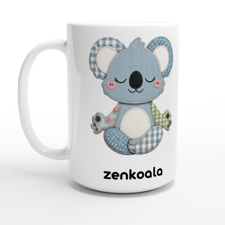 Faux Patchwork Meditating Koala feel-good 15oz mug: a faux patchwork meditating koala, Zen Koala Australia