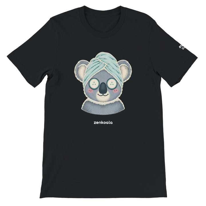 Koala Spa Day feel-good tee in black, Zen Koala Australia