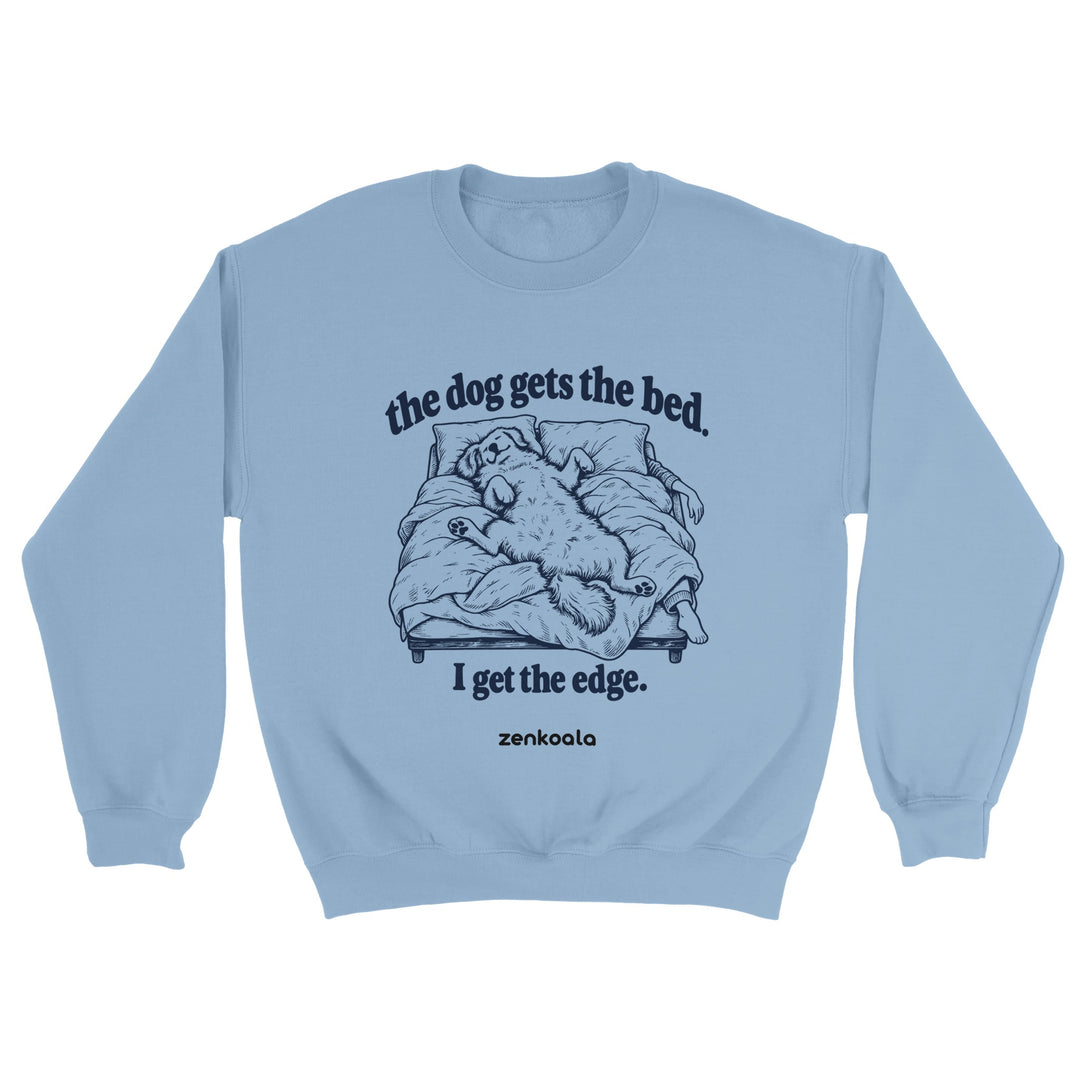 The Dog Gets the Bed feel-good sweatshirt in light blue, Zen Koala Australia