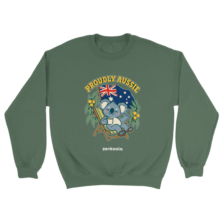 Proudly Aussie feel-good sweatshirt in military green, Zen Koala Australia