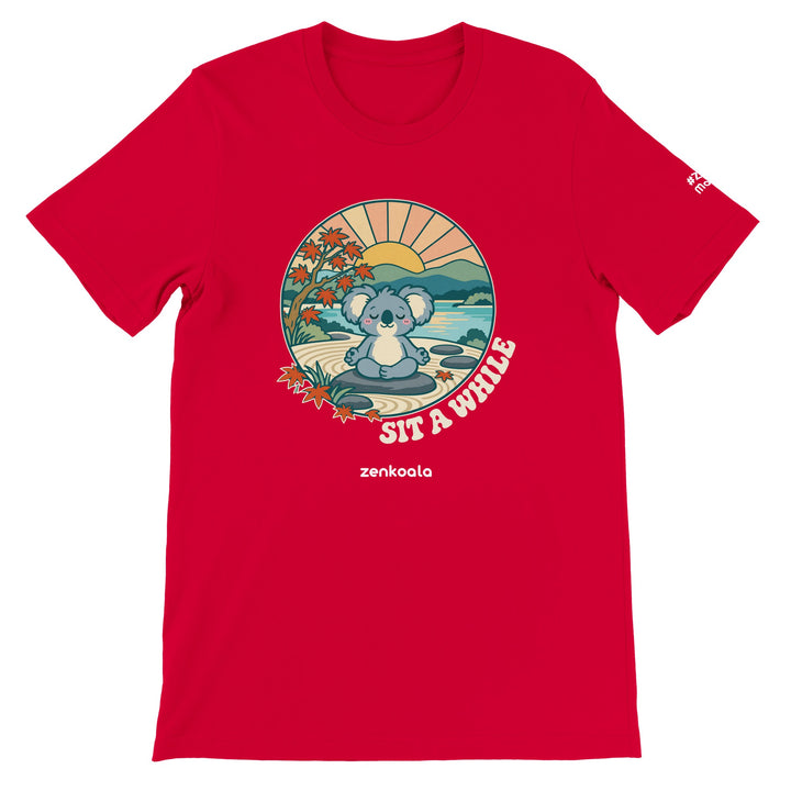 Sit a While feel-good tee in red, Zen Koala Australia