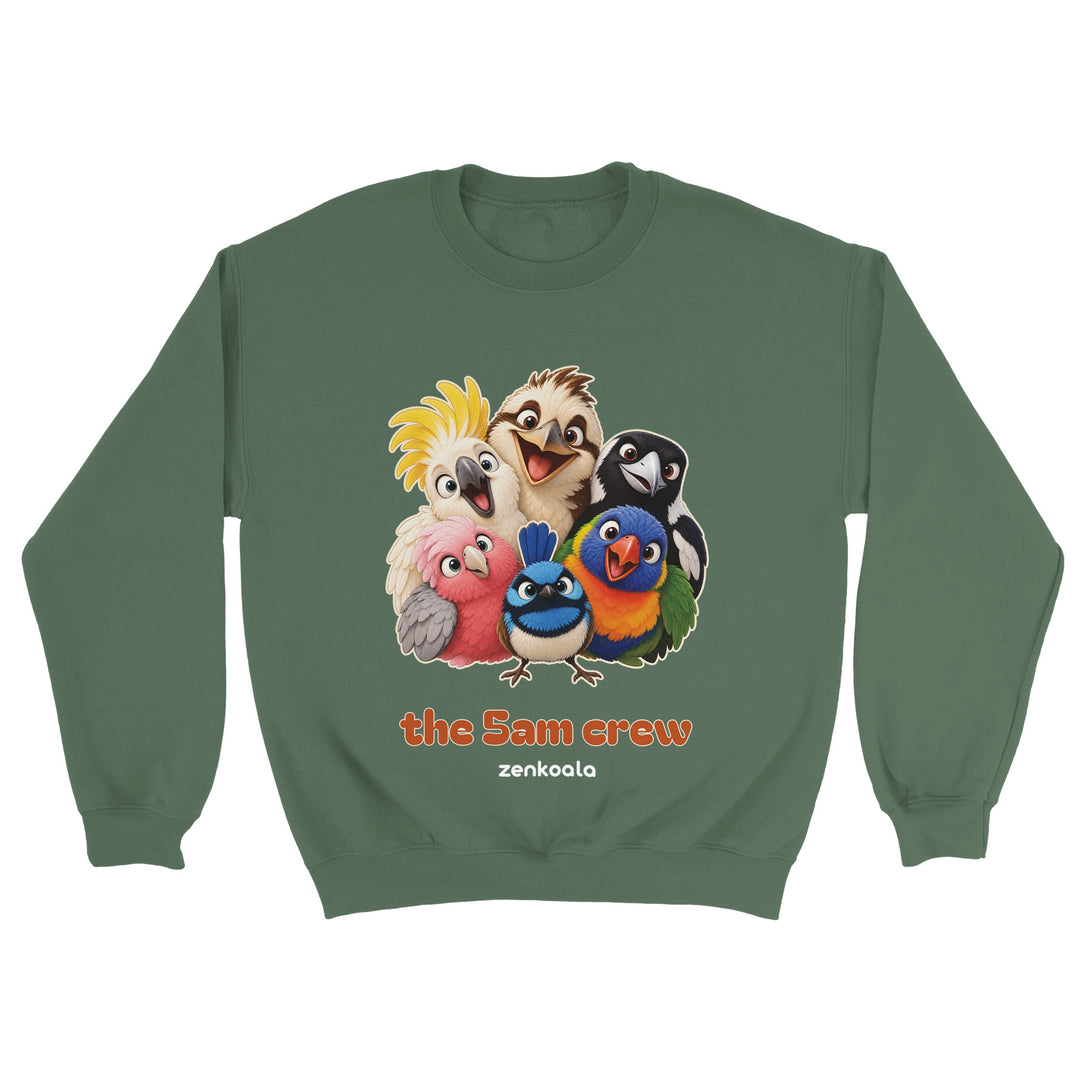 The 5am Crew feel-good sweatshirt in military green, Zen Koala Australia