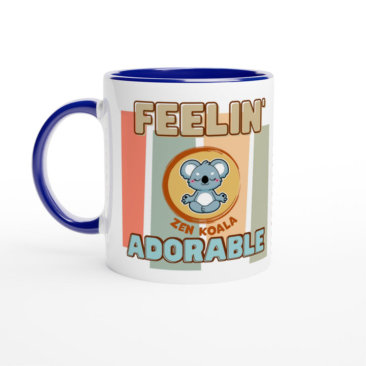 Feeling Adorable mug in blue: white with a blue rim, inside and handle, Zen Koala Australia