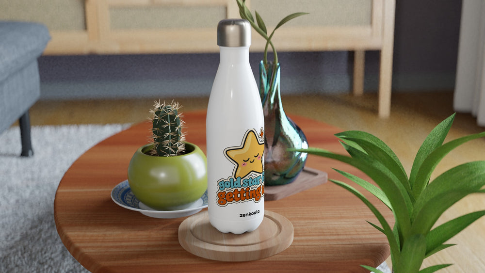 Gold Star for Getting Up water bottle on a wooden table with a cactus, Zen Koala Australia