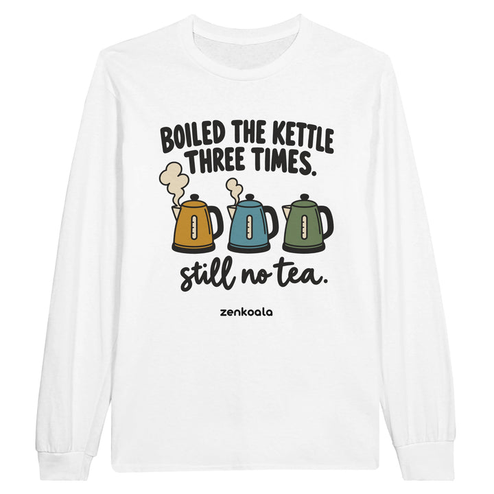 Boiled the Kettle Three Times feel-good long sleeve tee in white, Zen Koala Australia