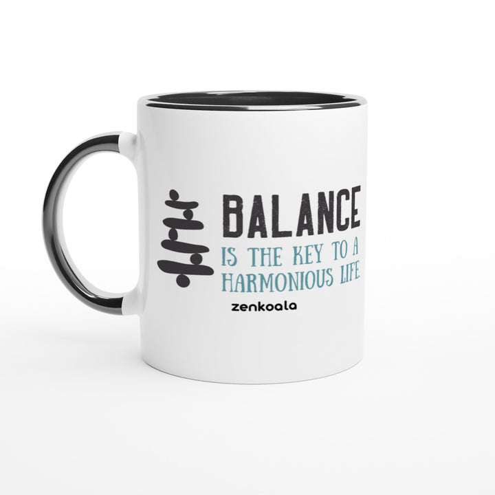 Balance mug in black: white with a black rim, inside and handle, Zen Koala Australia