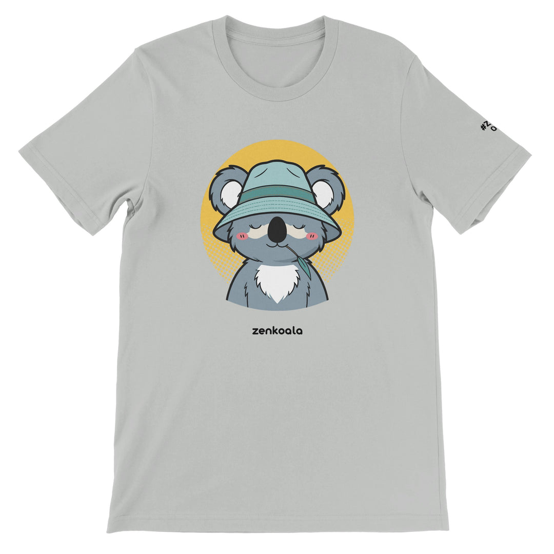 Koala Zinc and Bucket Hat feel-good tee in silver, Zen Koala Australia