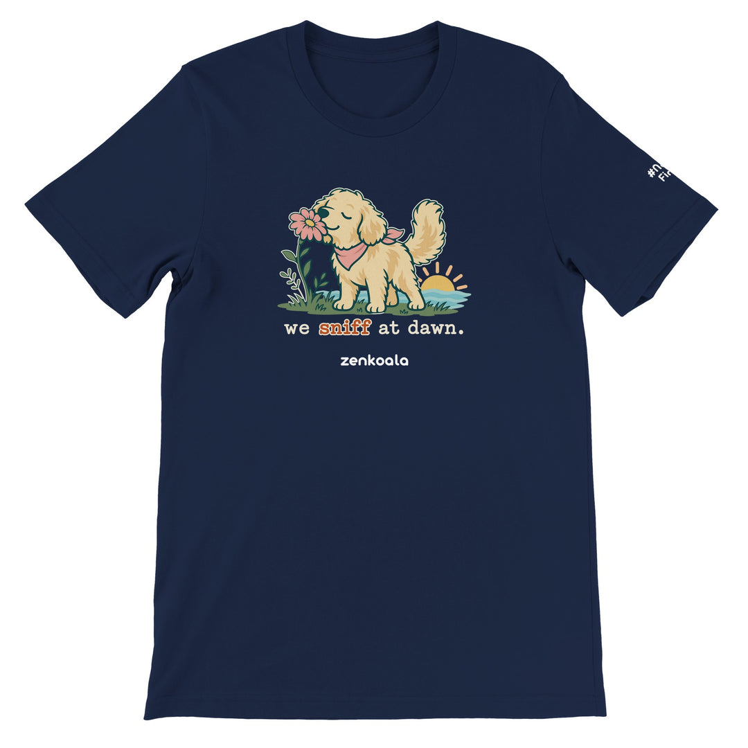 We Sniff at Dawn feel-good tee in navy, Zen Koala Australia