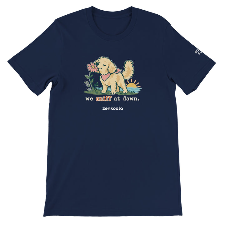 We Sniff at Dawn feel-good tee in navy, Zen Koala Australia