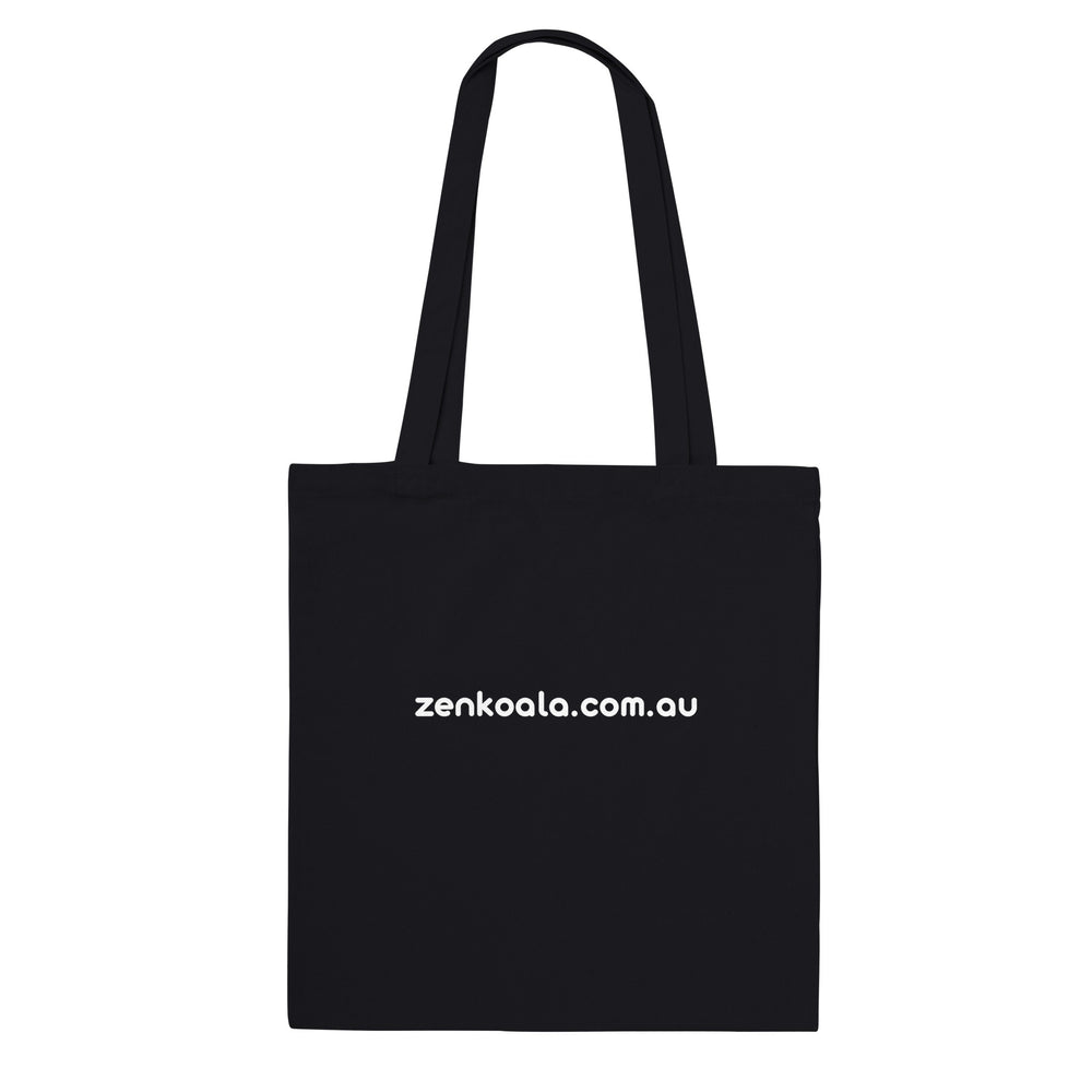 Back of the My Two Speeds Slow and Stopped tote bag: zenkoala.com.au, Zen Koala Australia