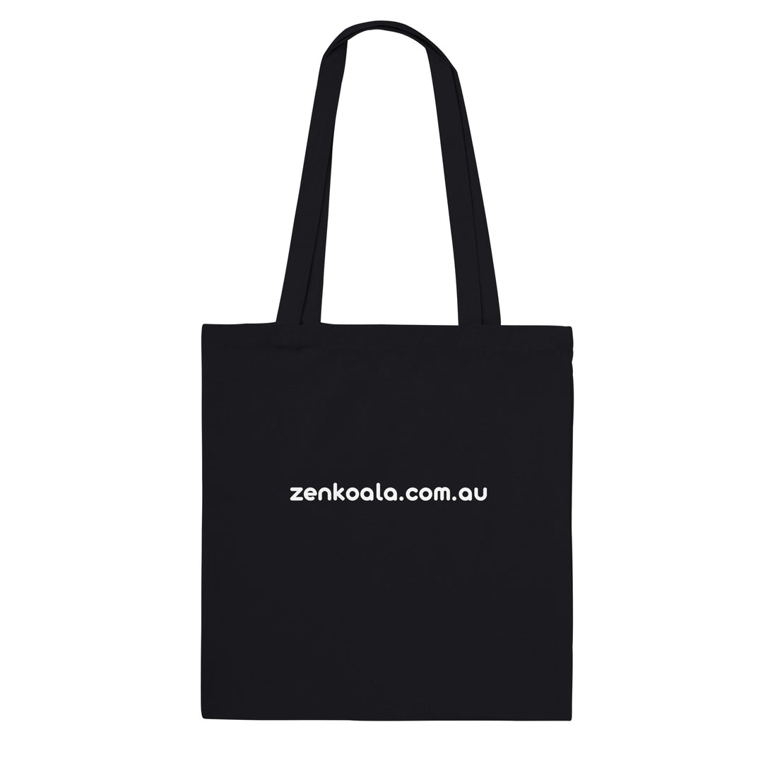Back of the My Two Speeds Slow and Stopped tote bag: zenkoala.com.au, Zen Koala Australia