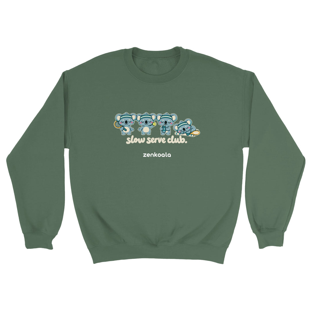 Slow Serve Club feel-good sweatshirt in military green, Zen Koala Australia